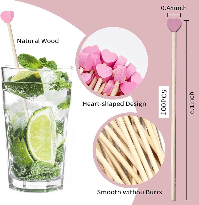 OSSIJAY 100PCS 6inch Rock Candy Sticks Wooden Swizzle Sticks for Lollipop Coffee Appetizer Skewers (Pink) - Image 2